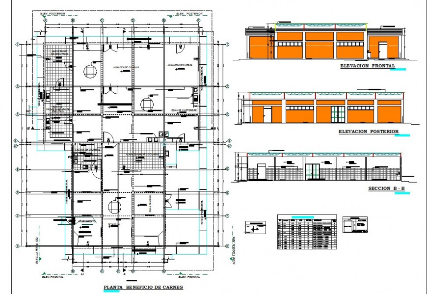 Plan, elevation and sectional detail of building 2d view CAD block autocad file