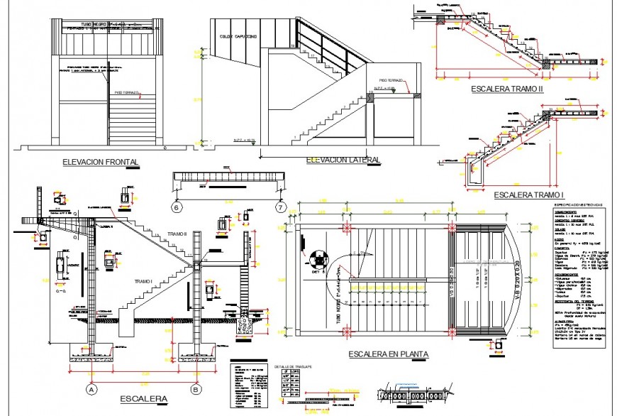 Plan and elevation detail of staircase 2d view CAD construction block layout autocad file
