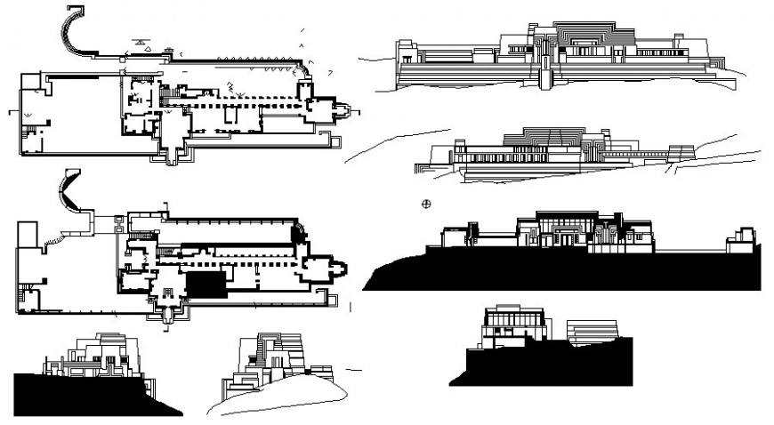 Plan and elevation of building drawing in autocad