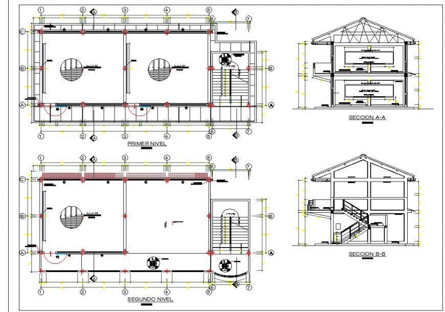Plan and sectional detail of building 2d view CAD construction block layout autocad file