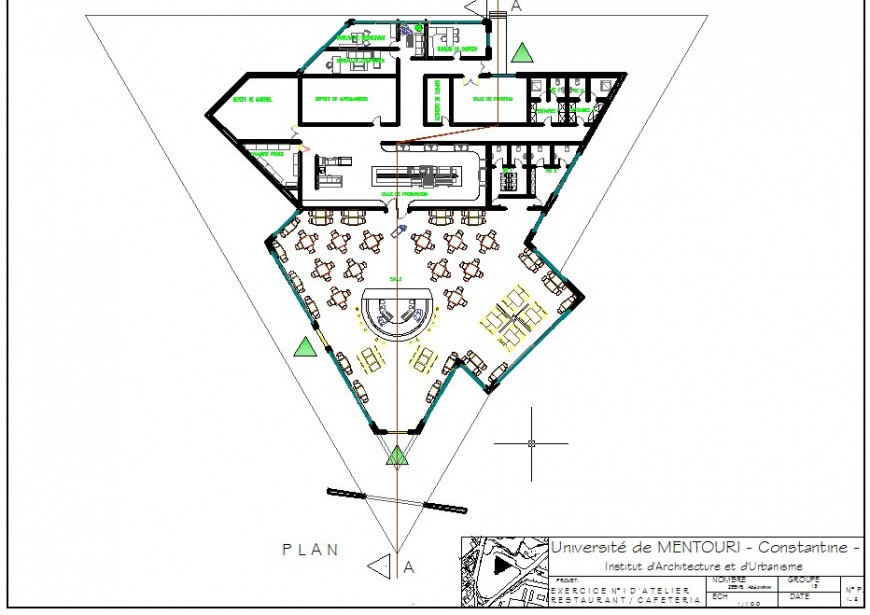 Plan detail of hotel building structure with furniture block autocad file