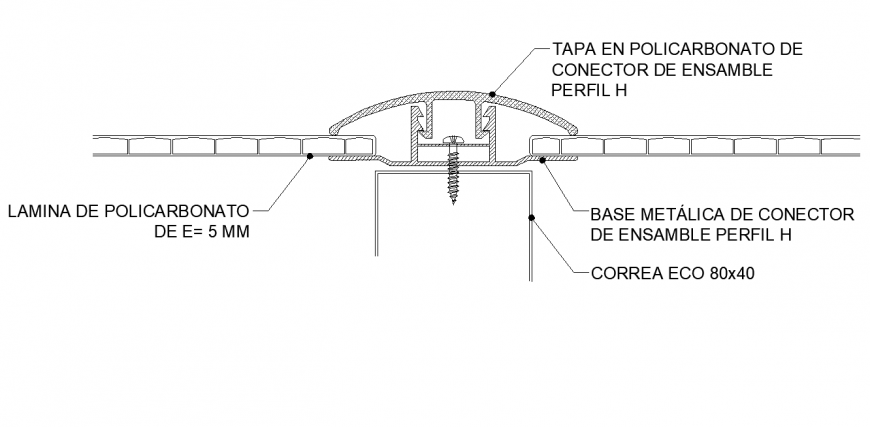 Poly carbonate cover connector assembly profile detail elevation autocad file