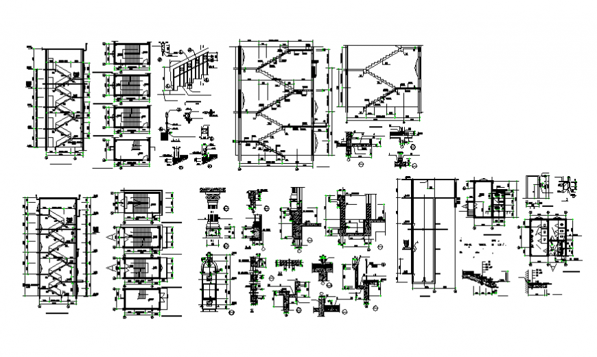 Practical staircase and constructive details of multi-level building dwg file