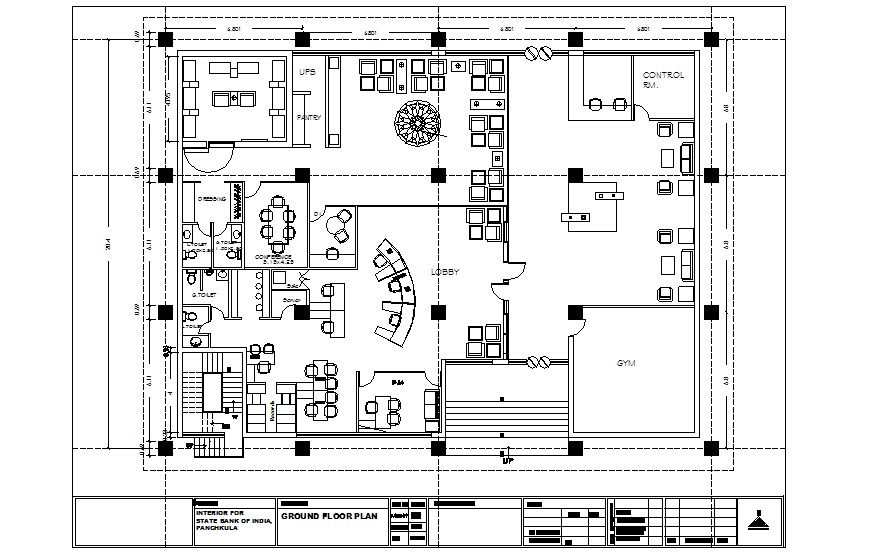 Private bank office interior design layout and furniture layout details dwg file