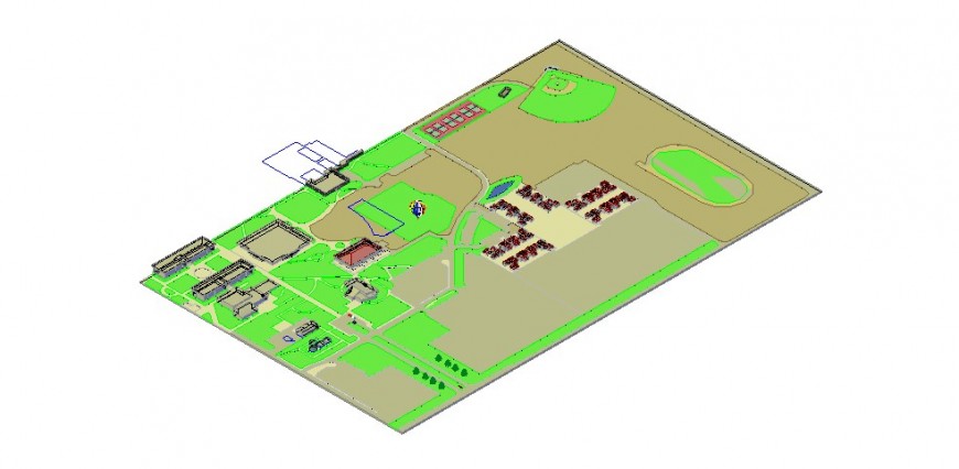 Processing industrial plant 3d top view model with landscaping cad drawing details dwg file