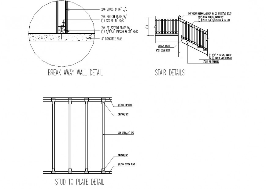 Railing and staircase construction detail 2d view CAD structural block layout autocad file