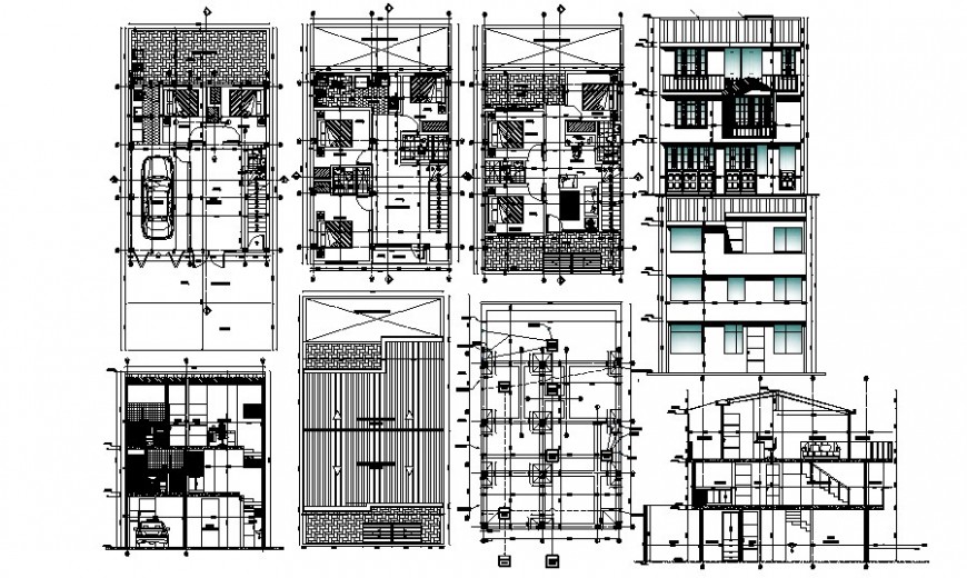 Residential apartment elevation plan and section drawing autocad file