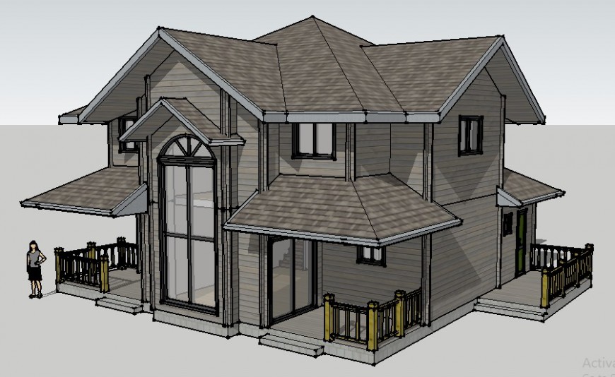 Residential bungalow detail 3d model building unit sketch-up file