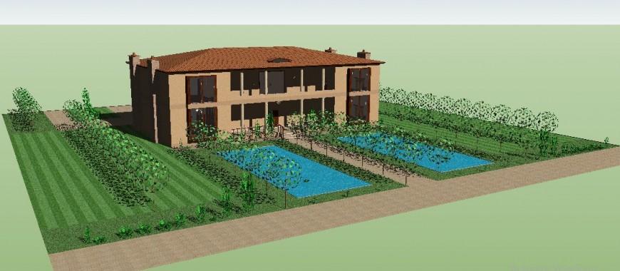 Residential bungalow detail 3d model layout sketch-up file