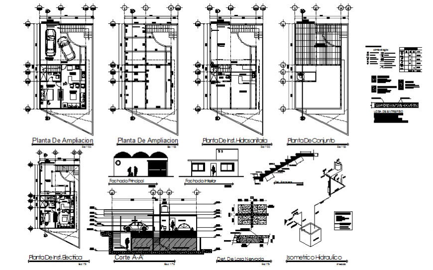 Residential house elevation, section, floor plan, constructive structure and auto-cad details dwg file