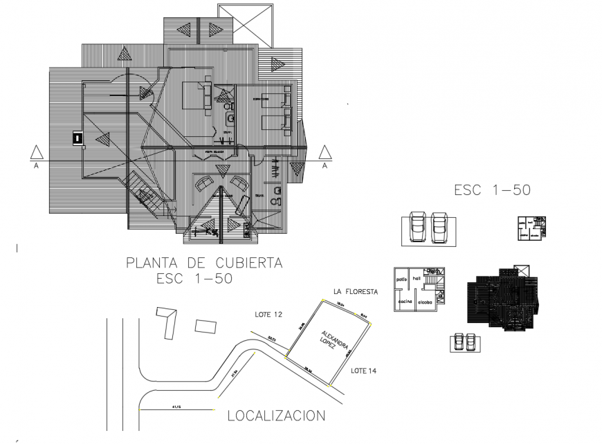 Residential housing block and roof plan 2d view autocad file