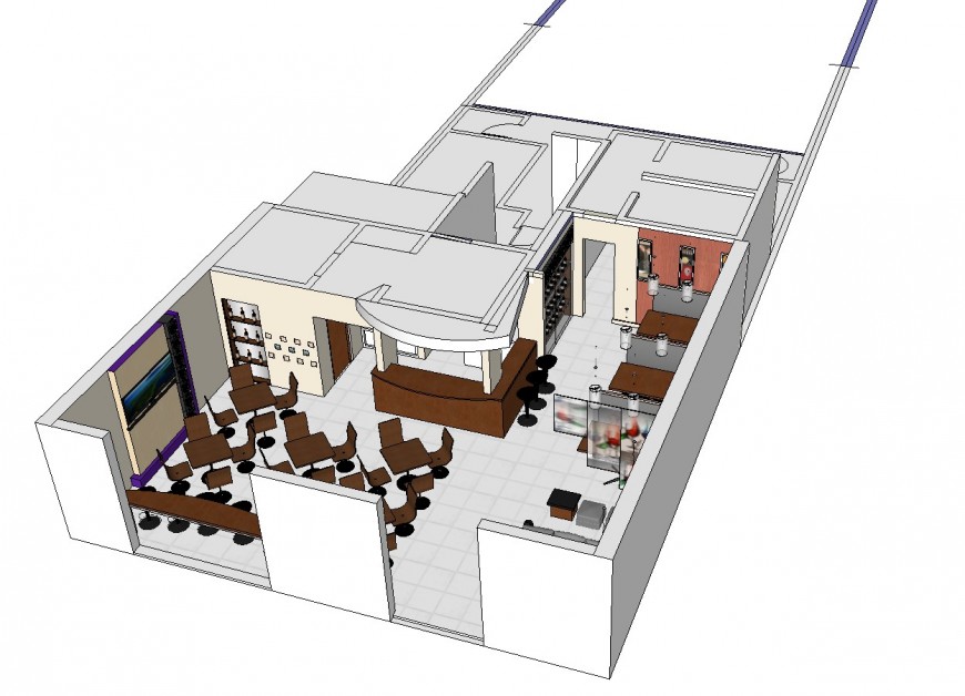 Restaurant building with furniture blocks detail 3d model sketch-up file