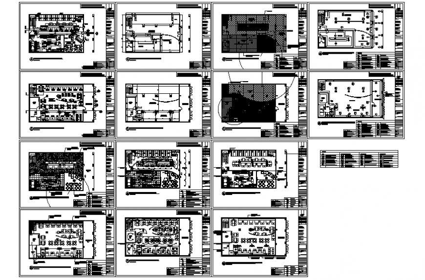 Restaurant floor plan, electrical layout plan, floor finish plan, furniture layout and auto-cad details dwg file