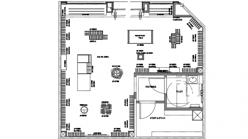 Retail layout design top view plan dwg file