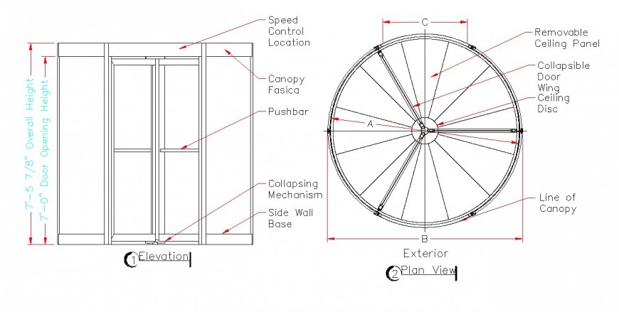 Revolving door detail elevation and plan 2d view CAD block layout autocad file