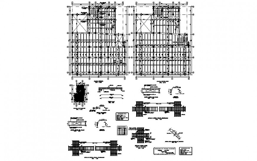 Roof plan and column structure details in autocad