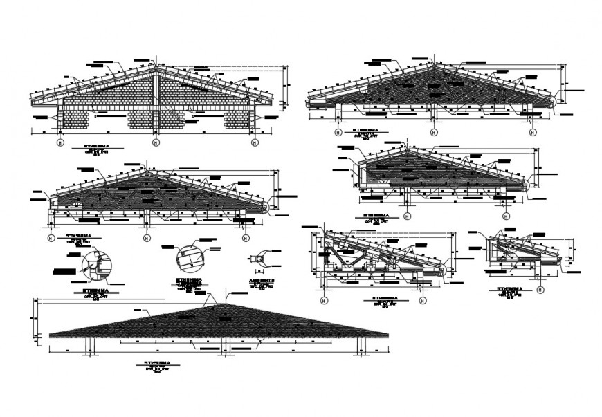 Roof section, structure and construction details of health post building dwg file