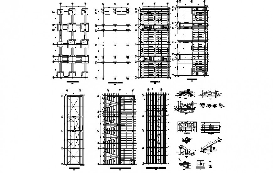 Roof structure and column plan details drawing in autocad