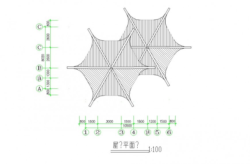 Roof structure plan 2d view CAD structural block layout file in autocad format