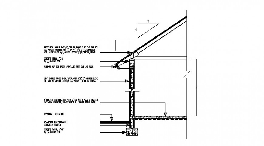 Roofing structure sectional detail drawing in autocad format