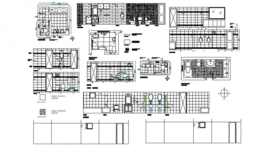 Sanitary bathroom area detail 2d view layout plan and elevation autocad file