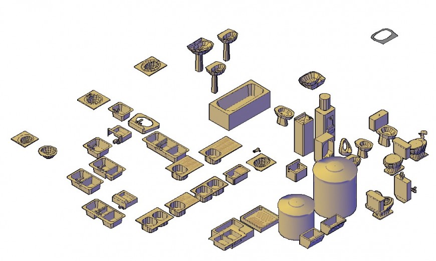 Sanitary block 3d model in dwg AutoCAD file.