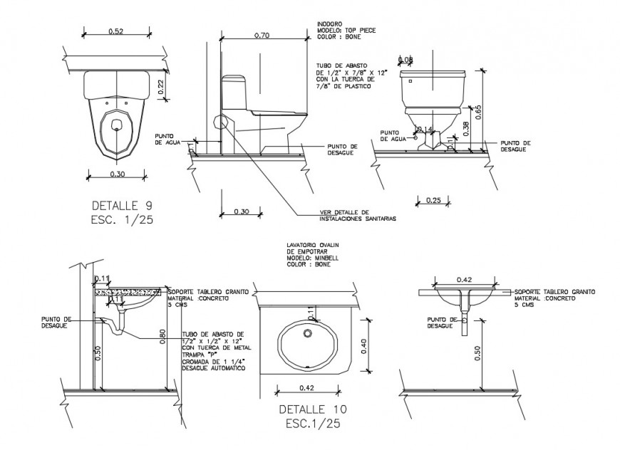 Sanitary equipment installation and plumbing details dwg file