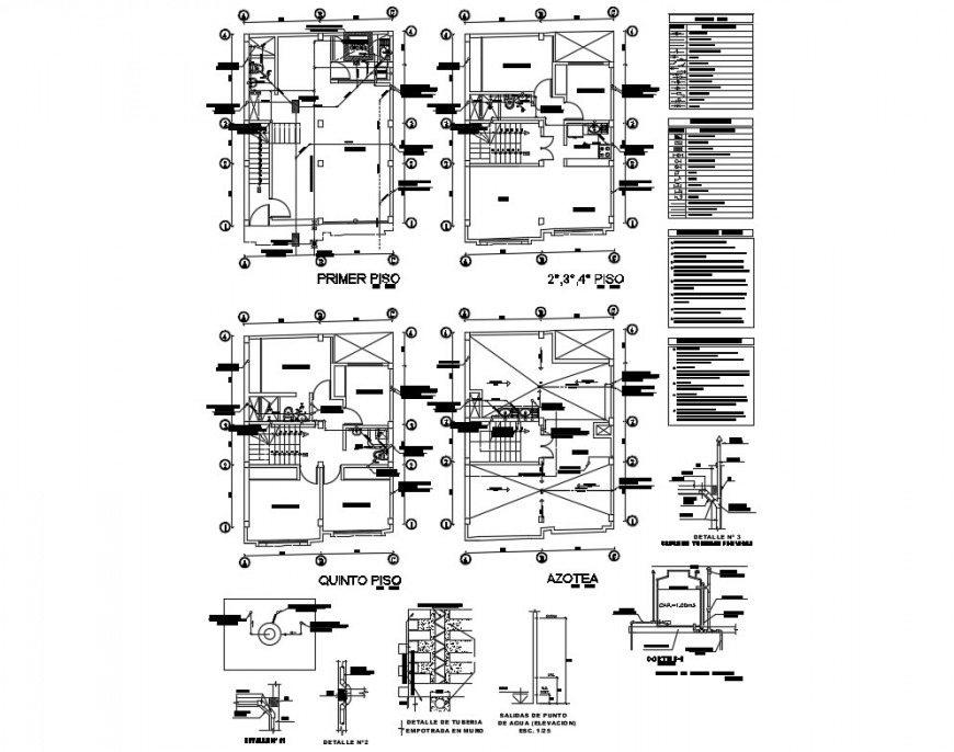 Sanitary installation details of all floors of apartment building dwg file