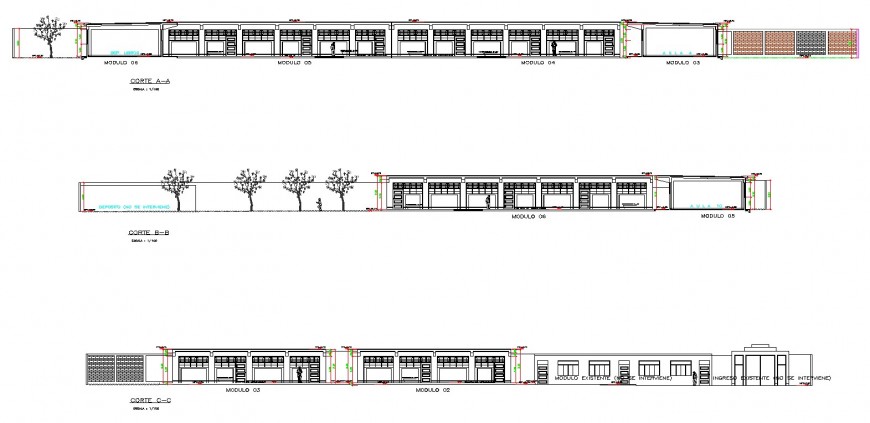 School building single story section 2d view CAD block autocad file