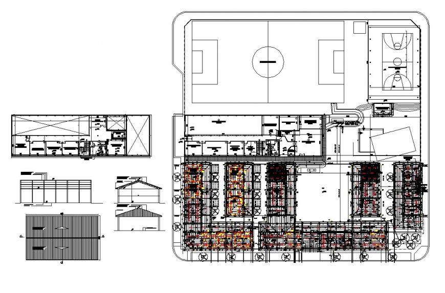 School survey plan, elevation and section autocad file