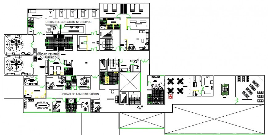 Second floor plan details of multi-specialty hospital dwg file