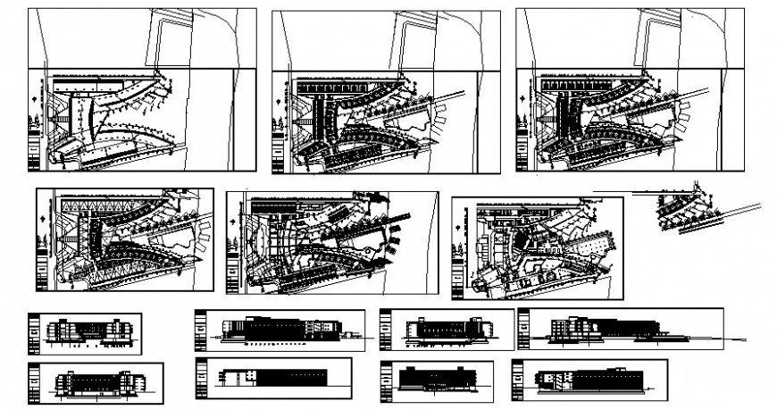 Section elevation and work plan of building 2d drawing in autocad