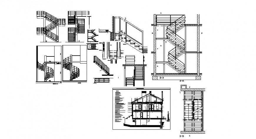 Sectional detail of stairway 2d view CAD construction block autocad file
