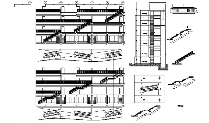 Sectional details of building 2d drawing in autocad software