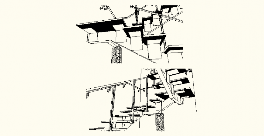 Sectional elevation of the staircase in dwg AutoCAD file.