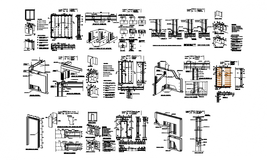 Several construction details of building with column and beam dwg file