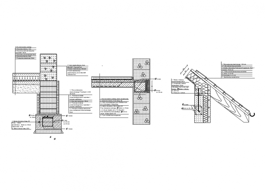Several constructive details of foundation roof connections cad drawing details dwg file
