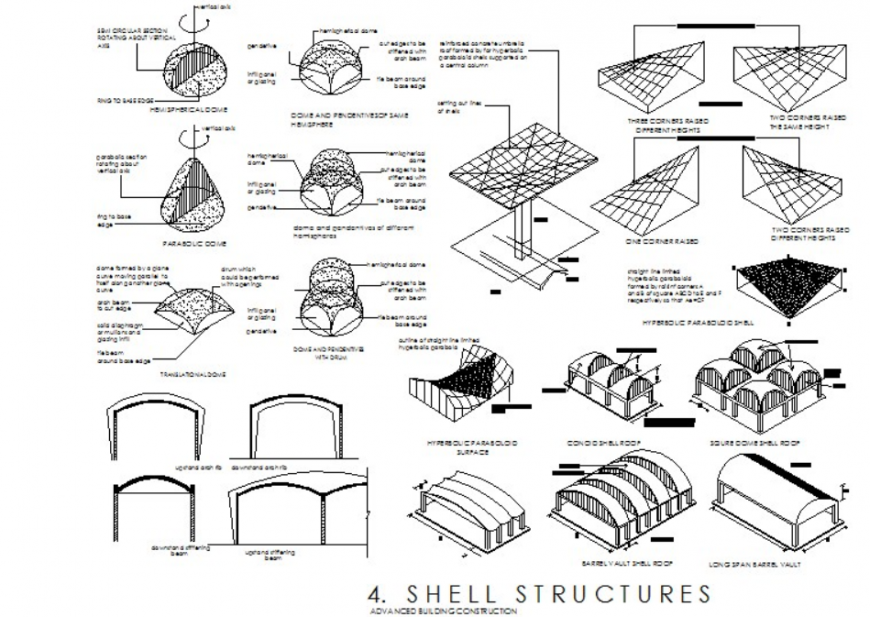 Shell structures plan and section dwg file