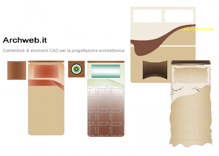 Single and double beds detail elevation 3d model layout file