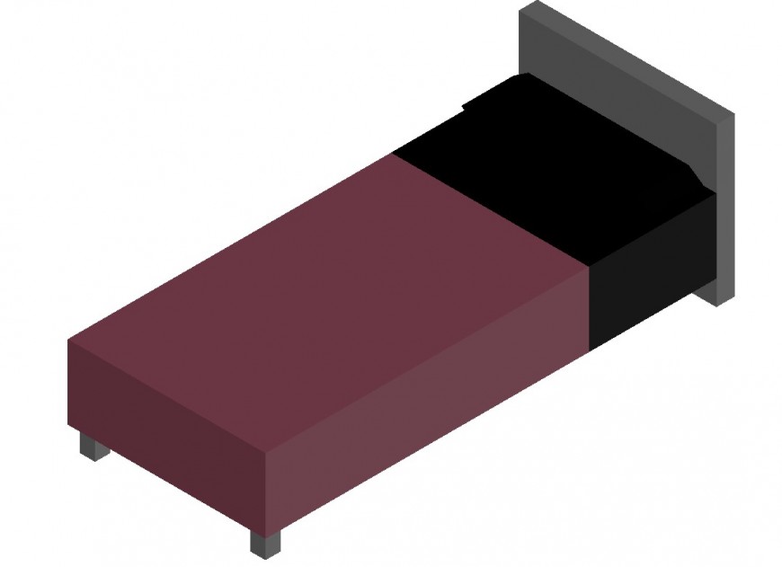 Single bed detail elevation 3d model CAD furniture block autocad file