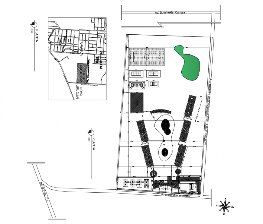 Site plan and detail 2d drawings of an area autocad file