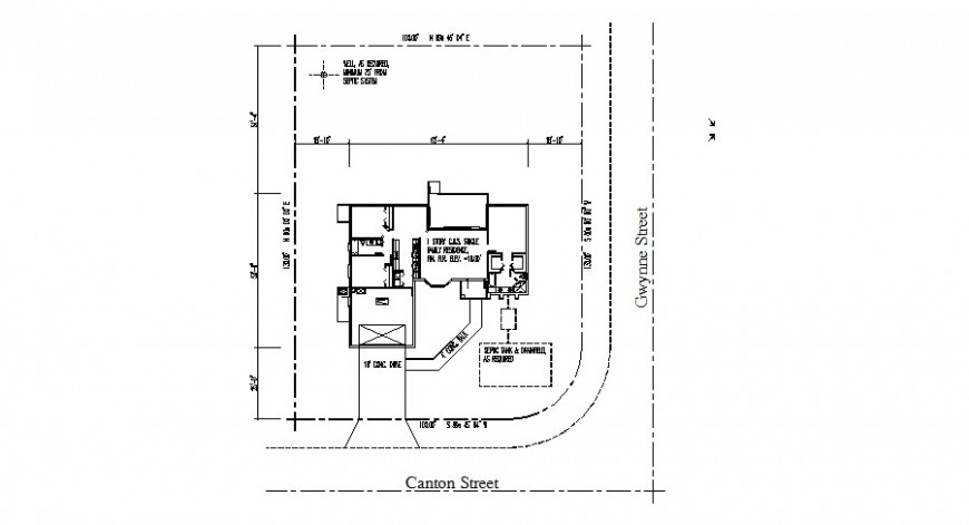 Site plan details of single family house dwg file