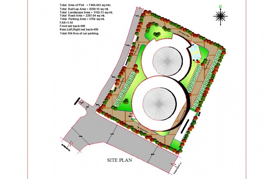 Site plan of multiplex theater building detail 2d view CAD block autocad file