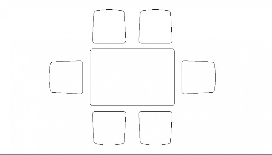 Six seated wooden table top view elevation dwg file