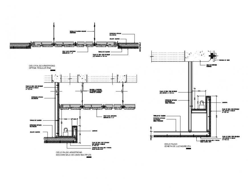 Sky false Armstrong section multiple uses room ceiling construction details dwg file
