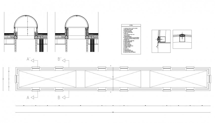 Sky light detail plan, elevation and section autocad file