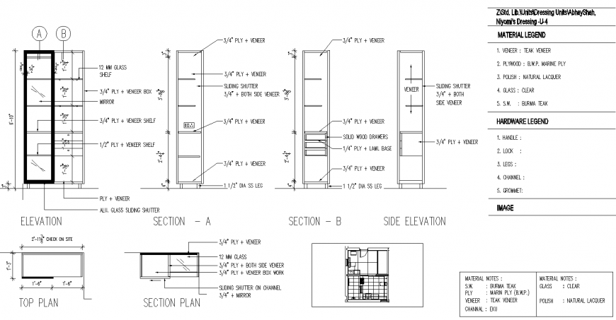 Sliding wardrobe detail drawing in dwg file.