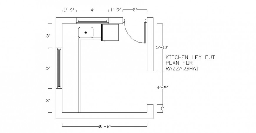 Small house kitchen general layout plan cad drawing details dwg file