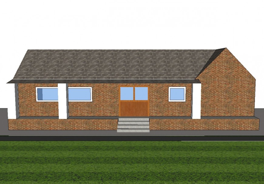 Small house single story 3d drawing details skp file