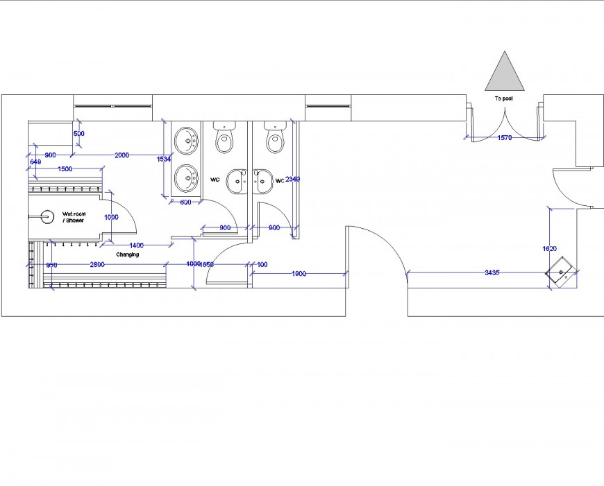 Small pool changing rooms dwg file